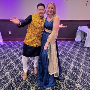 Elegant Navy Blue Women's Lehenga with Gold Dupatta